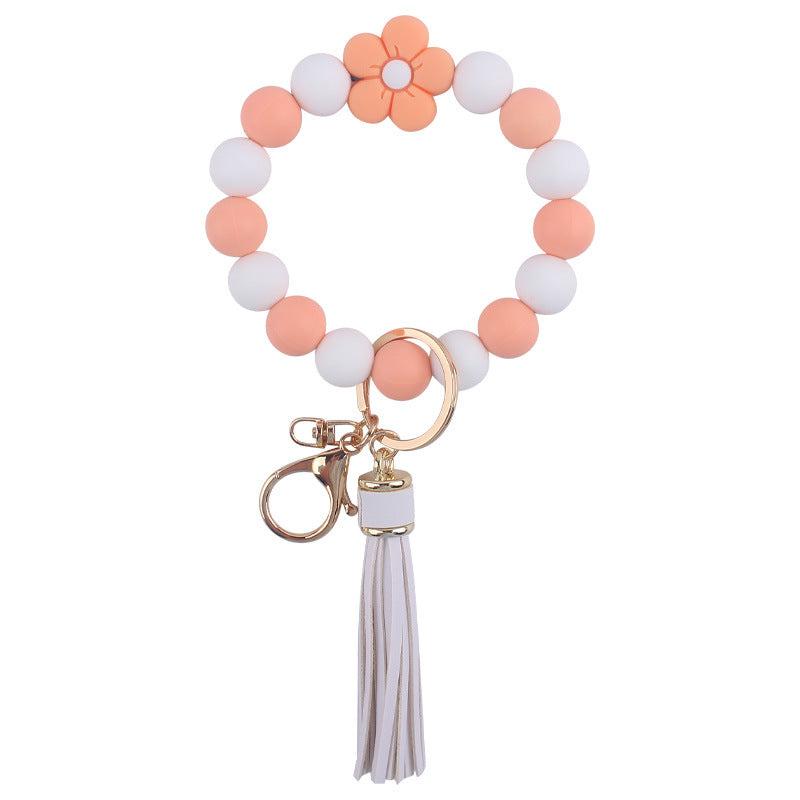 Wholesale Cartoon Flower Silicone Handmade Beaded Wrist Keychain